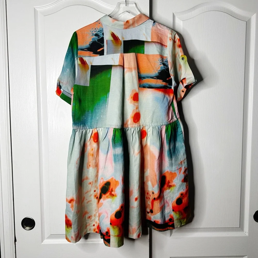 Hunter Bell Peyton Linen Blend Shirt Dress Drawstring Waist Size Medium NWT - Picture 6 of 15